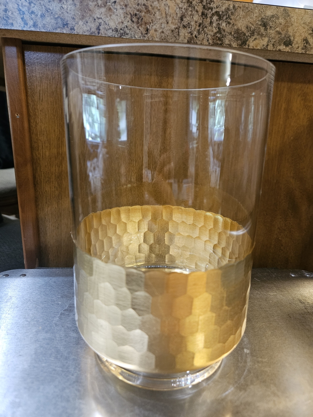 Gold-Accent Glass Hurricane Candle Holder - Elegant Home Dining Decor